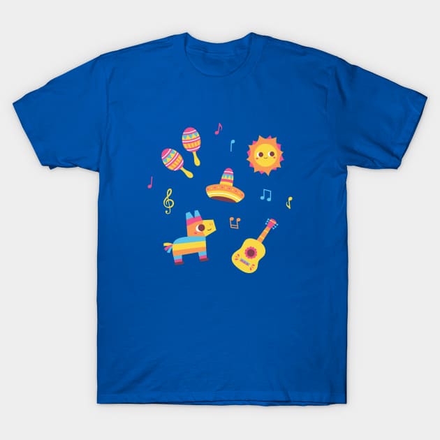 Cute Fiesta Maracas, Sun, Sombrero, Pinata, Guitar Set T-Shirt by rustydoodle